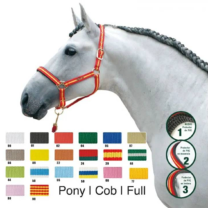 STALLHALFTER WEICH UNTERLEGT, ROT-GELB (SPANISCHE FLAGGE) PONY